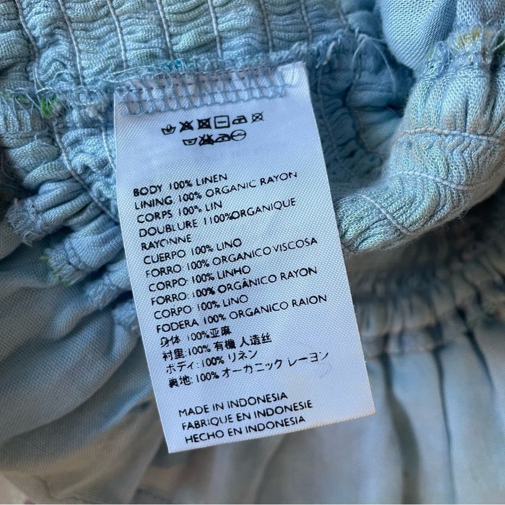 FAITHFULL THE BRAND Kinsley Linen Top Blue Green Floral Smocked Top - Picture 9 of 9